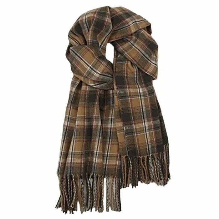 Trendy Preppy Aesthetic Plaid Scarf for Y2K Fashion & Baggy Outfits - Must-Have Accessory