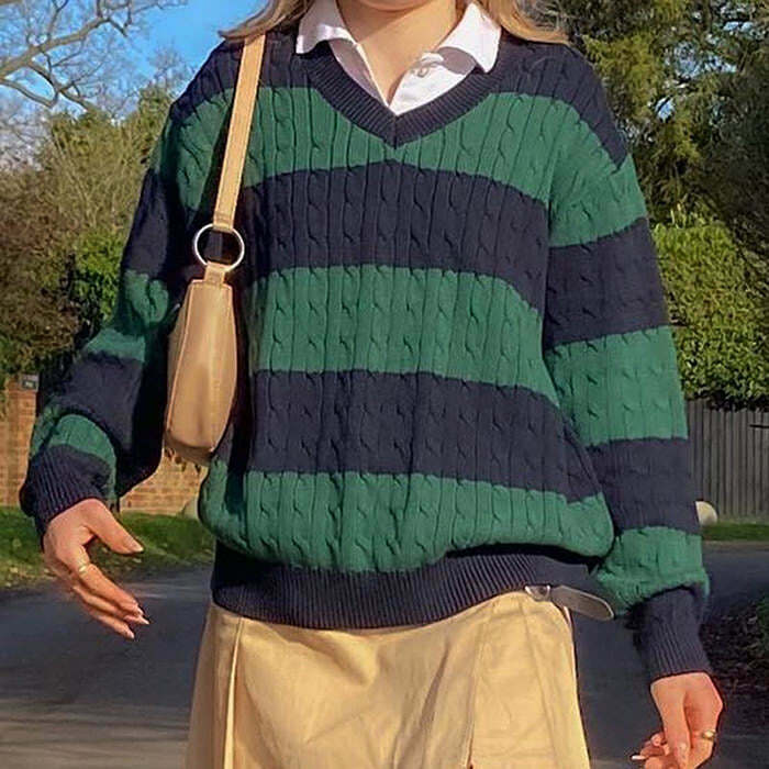 Trendy Preppy Striped Jumper - Y2K Inspired Fashion for a Stylish Look