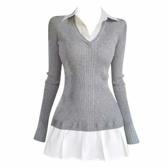 Trendy Preppy Style Pleated Knit Dress for Y2K Fashion Lovers - Cute 2000s Inspired Look