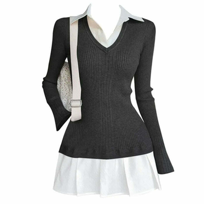 Trendy Preppy Style Pleated Knit Dress for Y2K Fashion Lovers - Cute 2000s Inspired Look