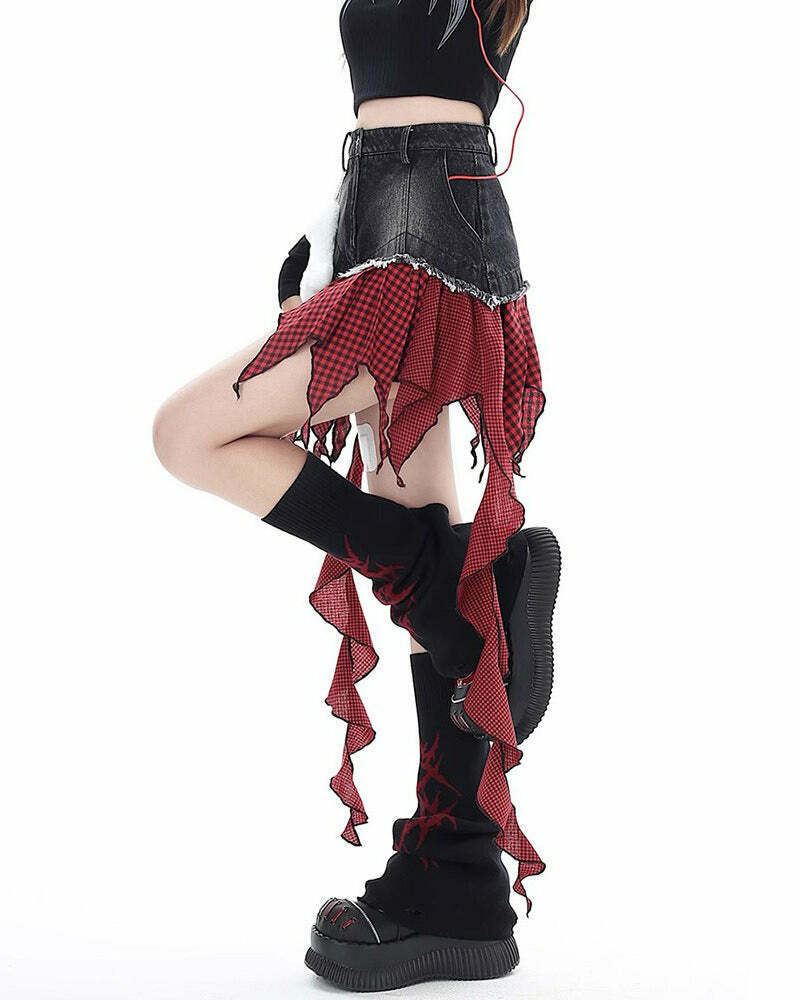 Trendy Punk Rock Layered Patchwork Skirt for Y2K Fashion Enthusiasts and Retro Styles