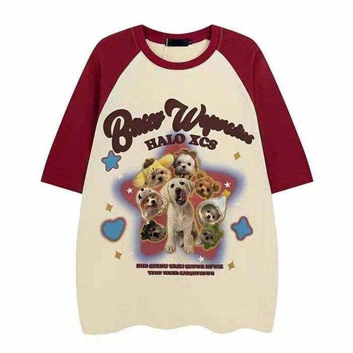 Trendy Puppy Graphic Tee for Y2K Fashion Lovers - Oversized Grunge Style Outfit