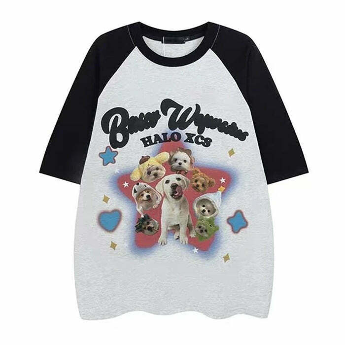 Trendy Puppy Graphic Tee for Y2K Fashion Lovers - Oversized Grunge Style Outfit