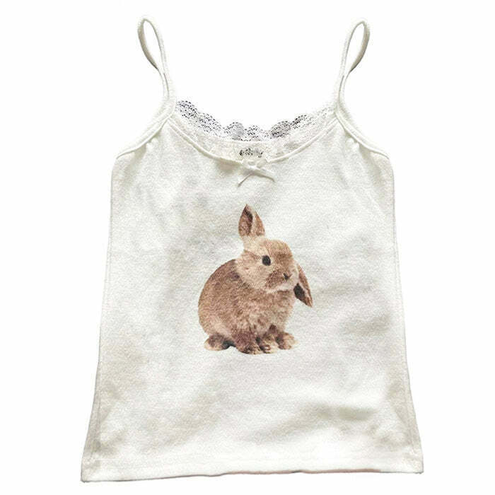 Trendy Rabbit Print Y2K Tank Top for Stylish Grunge and Cute Fashion Outfits