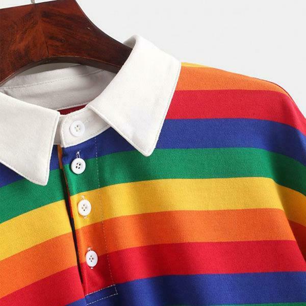 Trendy Rainbow Collared Top for Y2K Style Outfits - Retro Fashion Must-Have