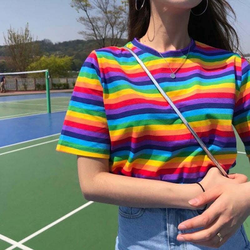 Trendy Rainbow T-Shirt for Y2K Style Outfits - Perfect for Boys and Girls Fashion