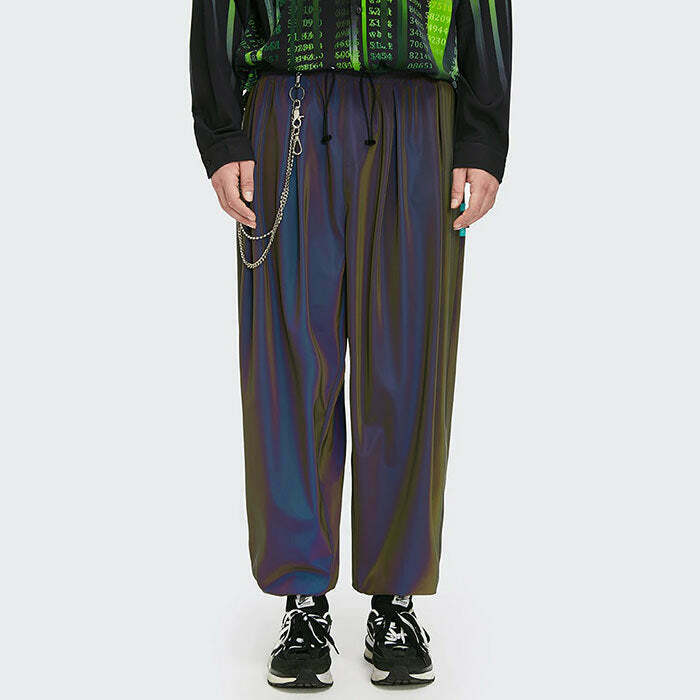 Trendy Reflective Wide Pants for Y2K Style Fashion - Perfect for Orange Outfits & Grunge Looks