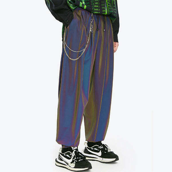 Trendy Reflective Wide Pants for Y2K Style Fashion - Perfect for Orange Outfits & Grunge Looks