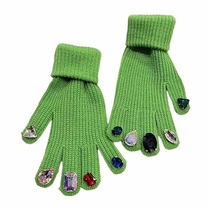 Trendy Rhinestone Knit Gloves for Y2K Fashion Lovers - Perfect for Winter Outfits & More