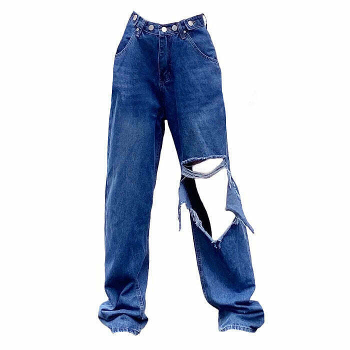 Trendy Ripped Baggy Jeans for Kids - Y2K Style with Graphic Designs and Star Accents