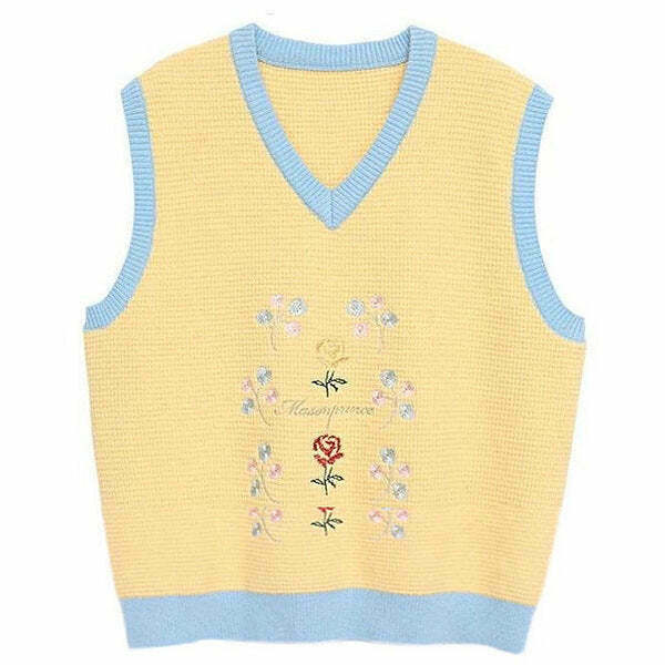 Trendy Rose Embroidery Knit Vest for Y2K Fashion Lovers - Perfect for Grunge and Retro Styles