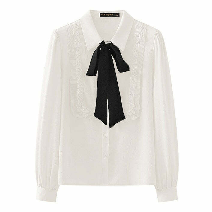 Trendy Ruffle Bow Tie Neck Shirt - Y2K Fashion for Summer, Cute Outfits & Emo Style