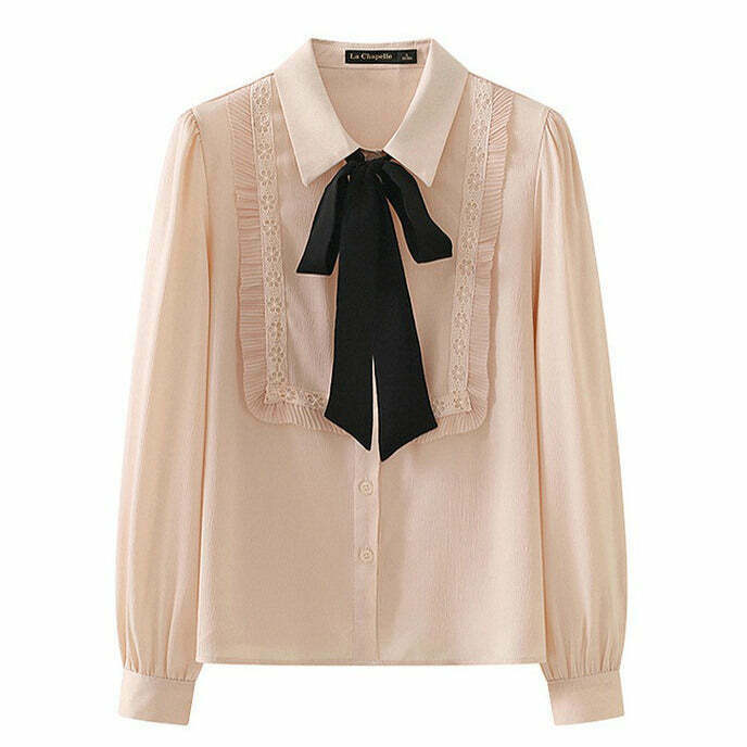 Trendy Ruffle Bow Tie Neck Shirt - Y2K Fashion for Summer, Cute Outfits & Emo Style