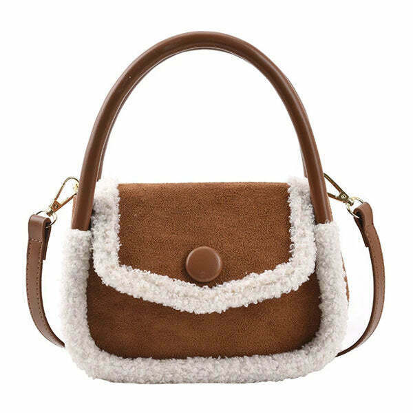 Trendy Sheepskin Mini Bag - Y2K Fashion Cute Accessory for Alt Outfits & Popstar Style