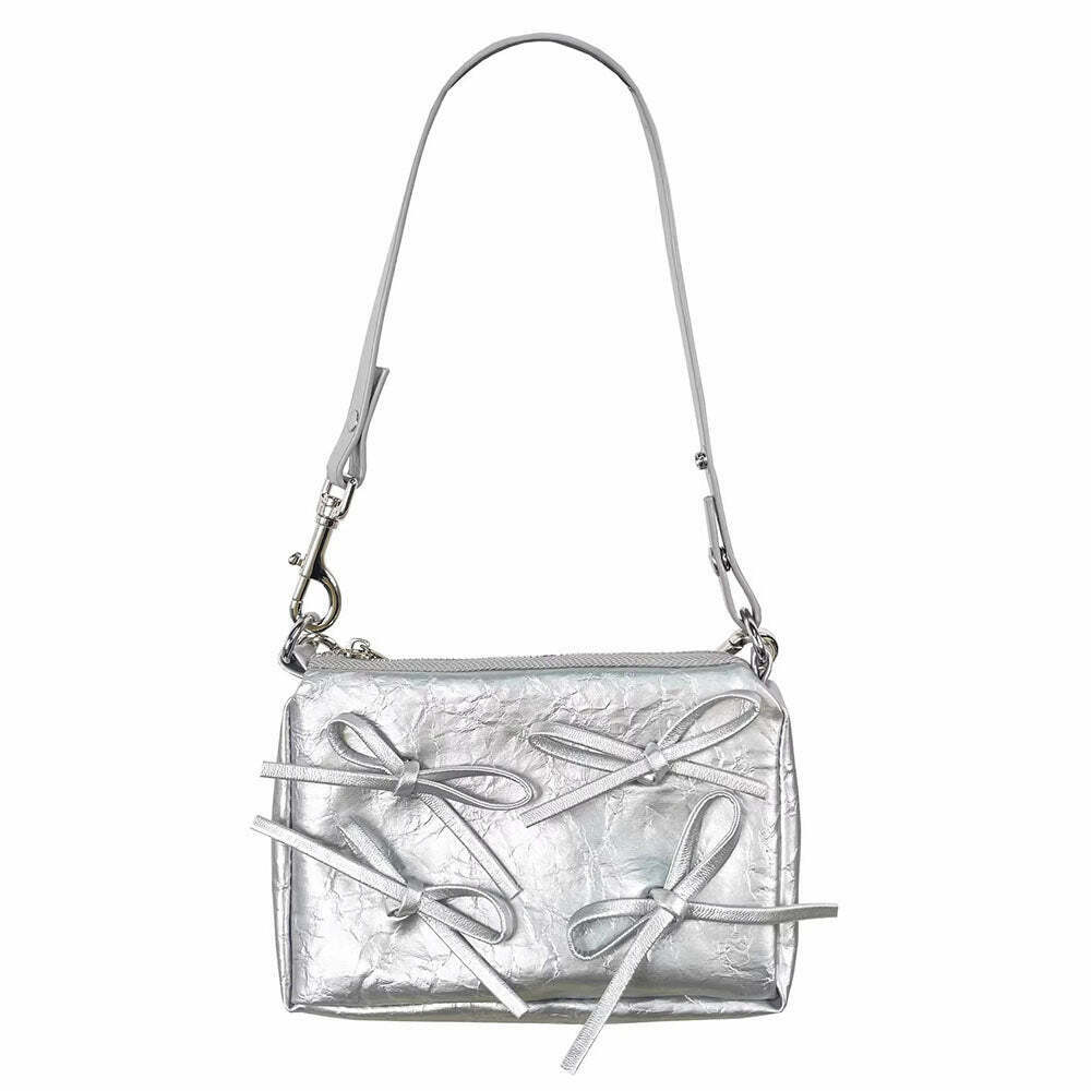 Trendy Silver Bows Shoulder Bag for Y2K Fashion Lovers - Perfect for Grunge & Harajuku Styles