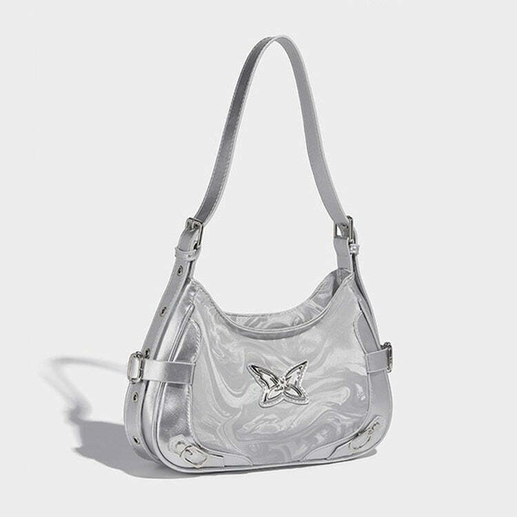 Trendy Silver Butterfly Shoulder Bag for Y2K Fashion Lovers - Grunge & Goth Style Accessory