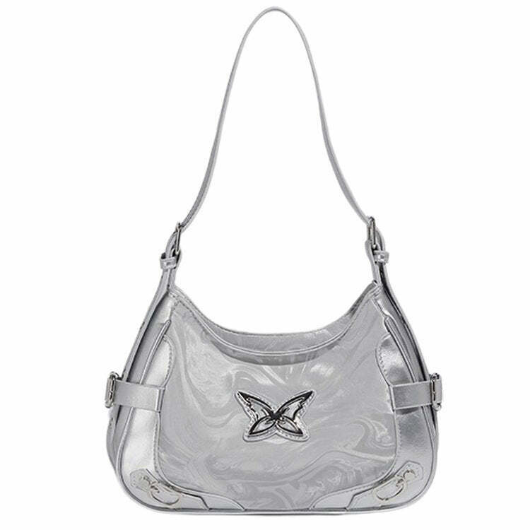 Trendy Silver Butterfly Shoulder Bag for Y2K Fashion Lovers - Grunge & Goth Style Accessory