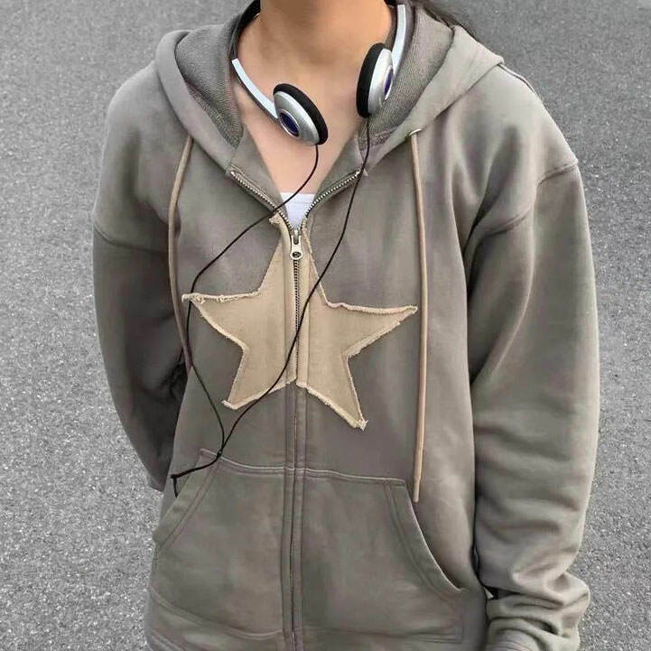 Trendy Skater Girl Star Hoodie - Cyber Y2K Grunge Fashion for Stylish Outfits