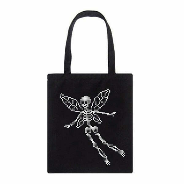 Trendy Skull Butterfly Canvas Bag for Y2K Fashion Lovers - Perfect for Work & Play