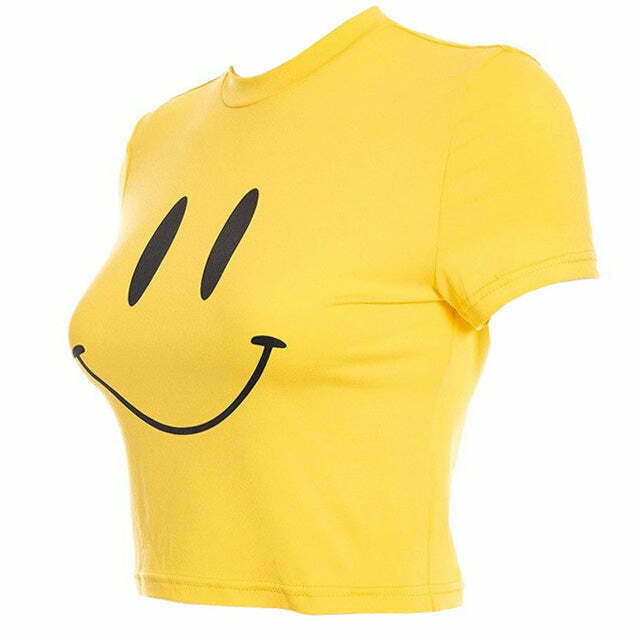 Trendy Smiley Face Crop Top for Y2K Fashion: Grunge Style & Disco Vibes