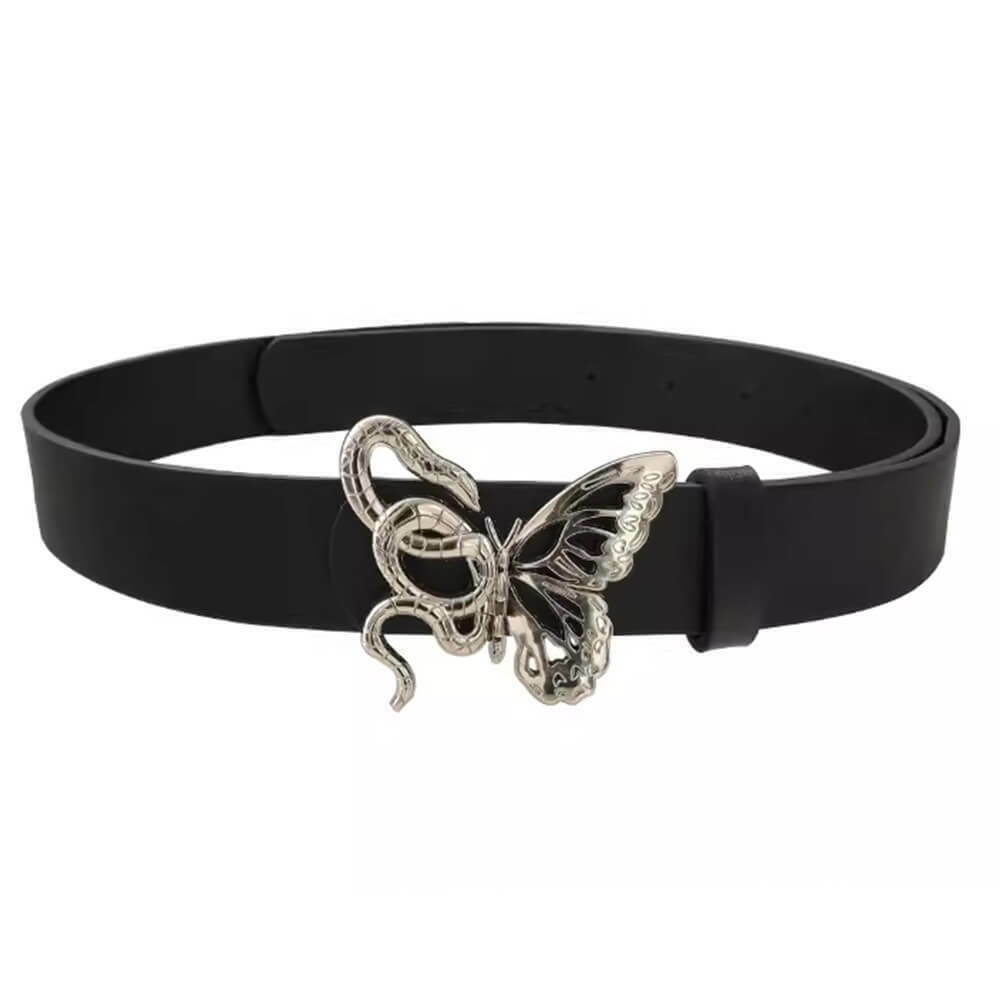 Trendy Snake and Butterfly Buckle Belt for Y2K Fashion, Grunge, and K-Pop Styles