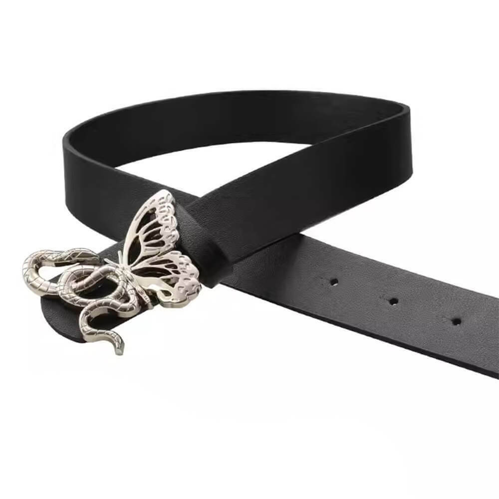 Trendy Snake and Butterfly Buckle Belt for Y2K Fashion, Grunge, and K-Pop Styles