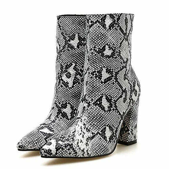 Trendy Snakeskin Ankle Boots for Y2K Fashion Lovers - Stylish Footwear for Grunge Outfits