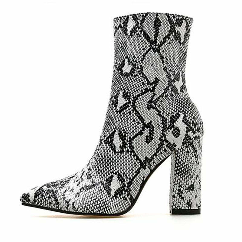 Trendy Snakeskin Ankle Boots for Y2K Fashion Lovers - Stylish Footwear for Grunge Outfits