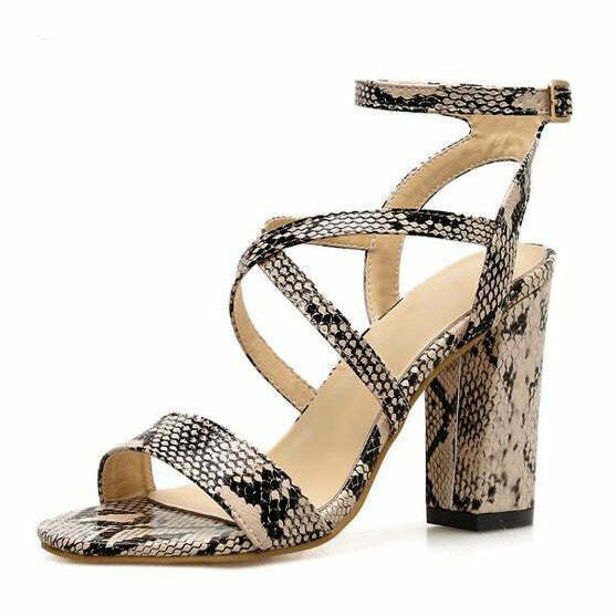 Trendy Snakeskin Heeled Sandals for Iconic Y2K Fashion and Stylish Outfits