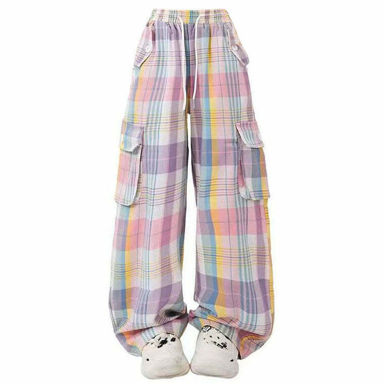 Trendy Soft Girl Plaid Cargo Pants for Y2K Fashion Lovers - Red Plaid Grunge Style