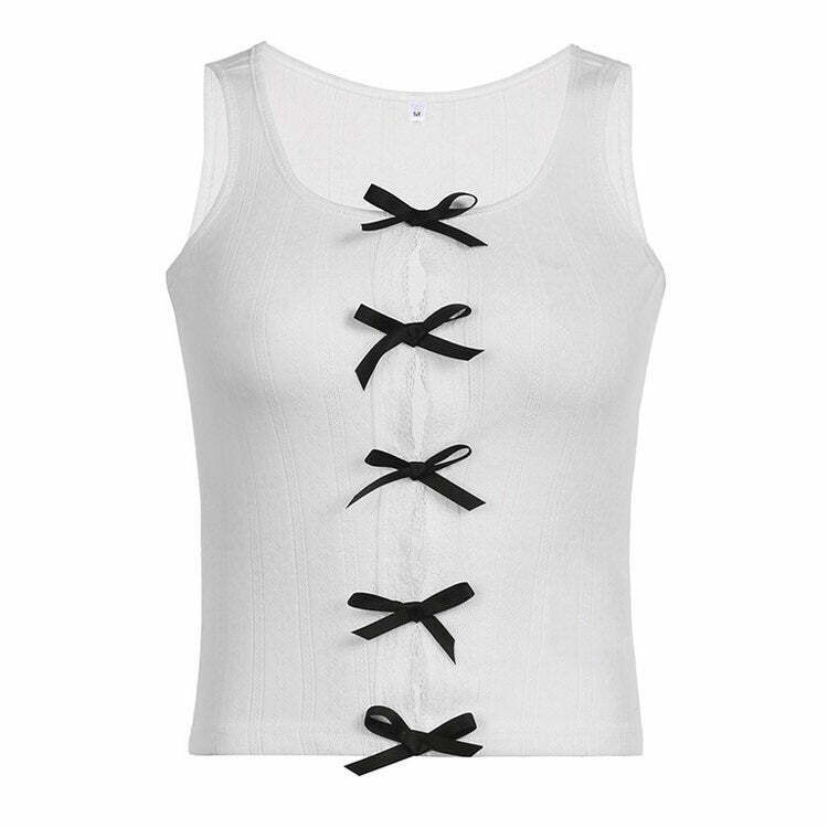 Trendy Spliced Split Y2K Bow Tank Top for Women - Shop Y2K Fashion & Grunge Styles