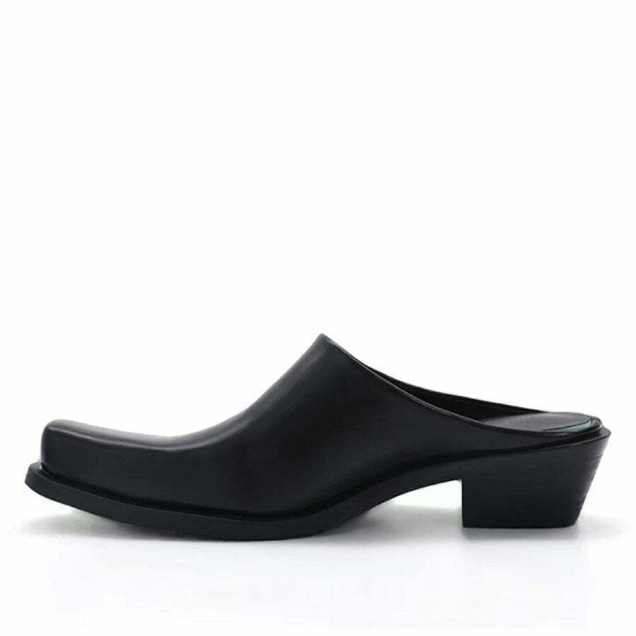 Trendy Square Toe Minimalist Black Mules for Y2K Fashion and Grunge Style Outfits