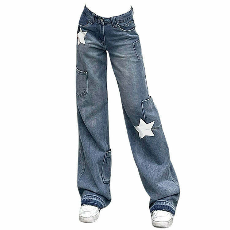 Trendy Star Print Y2K Style Jeans for Grunge and Rap Fashion Enthusiasts