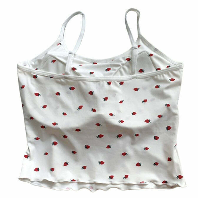 Trendy Strawberry Print Tank Top with Bow Tie Detail - Y2K Inspired Fashion Essential