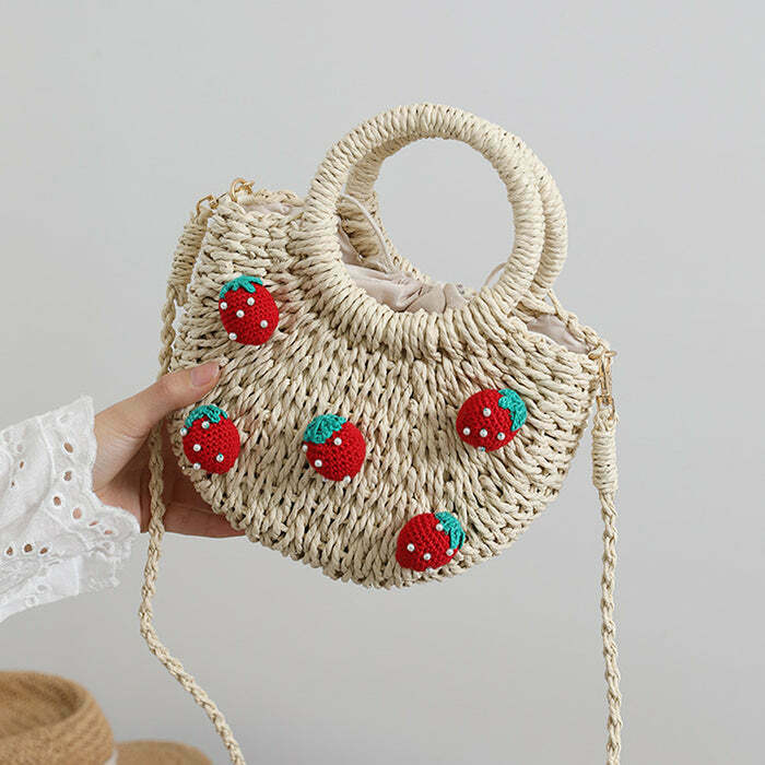 Trendy Strawberry Straw Bag for Y2K Fashion: Perfect for Grunge, Pop, and Cyber Styles