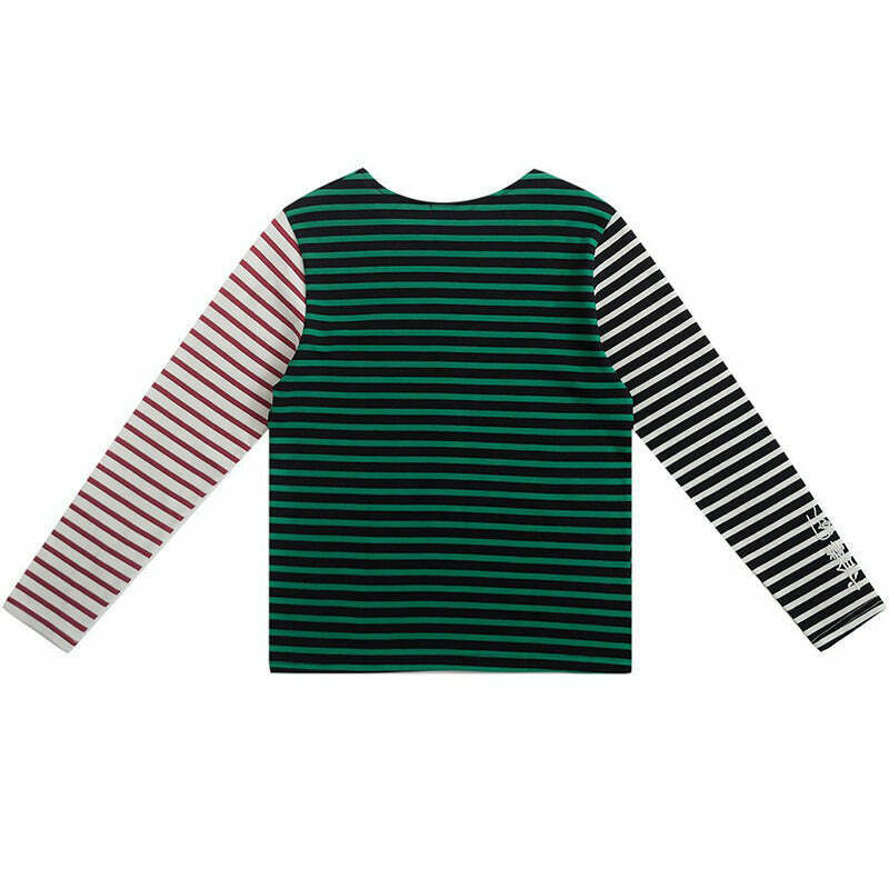 Trendy Striped Asymmetric Long Sleeve Top for Y2K Grunge and Cyber Fashion Lovers