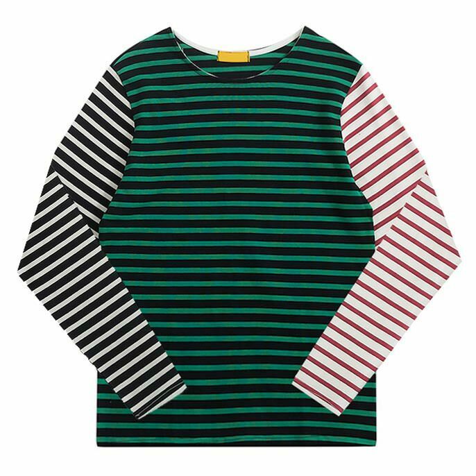 Trendy Striped Asymmetric Long Sleeve Top for Y2K Grunge and Cyber Fashion Lovers