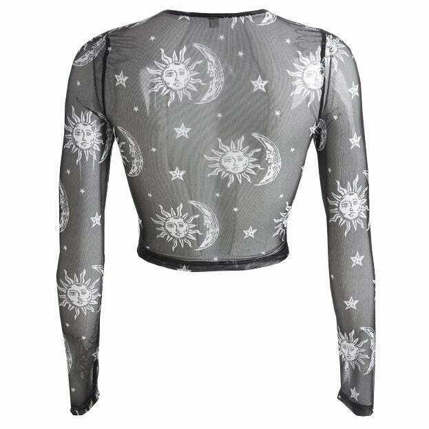 Trendy Sun and Moon Mesh Top - Y2K Style for Men and Women | New Y2K Fashion Must-Have