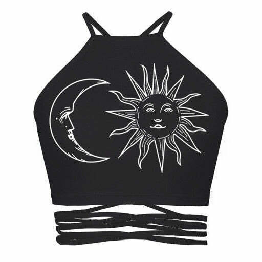 Trendy Sun & Moon Crop Top - Y2K 90s Style Streetwear for Modern Fashion Lovers