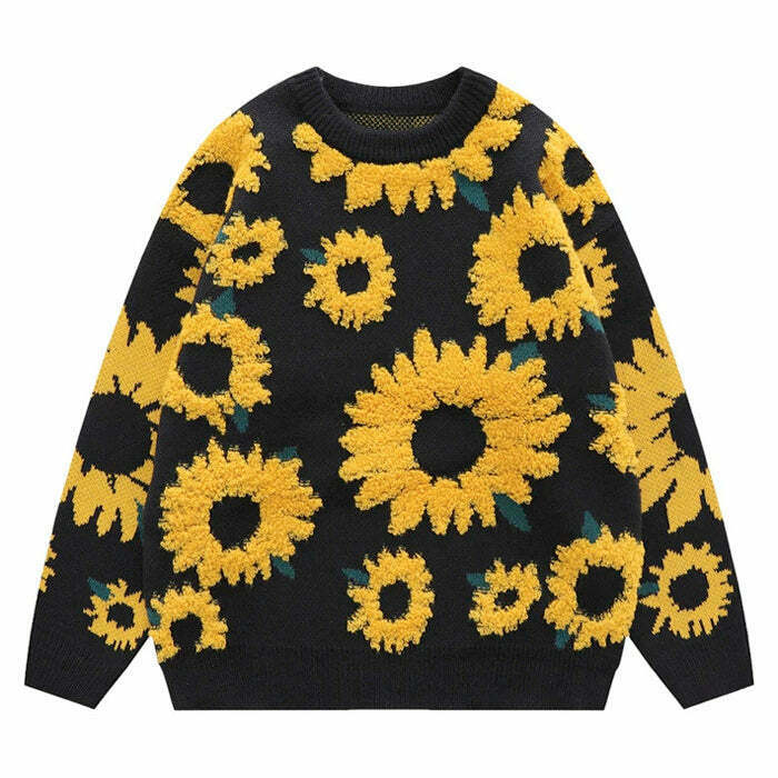 Trendy Sunflower Oversized Sweater - Y2K Grunge Fashion for a Stylish Look