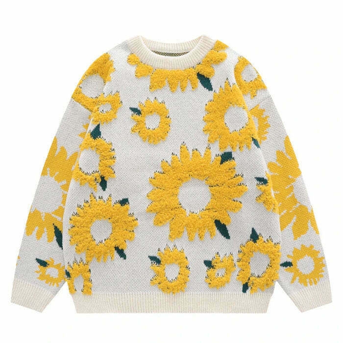 Trendy Sunflower Oversized Sweater - Y2K Grunge Fashion for a Stylish Look