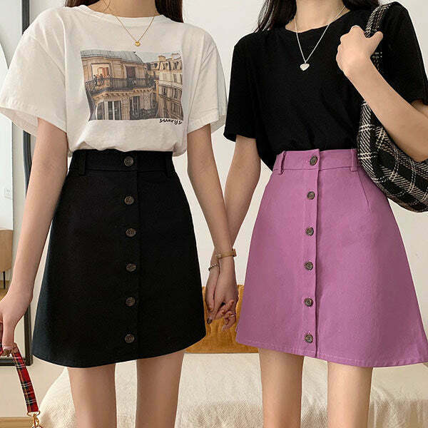 Trendy Teen Craft Button Front Skirt - Y2K Style for Fashion-Forward Outfits