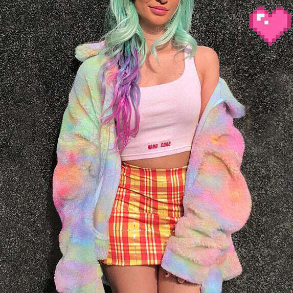 Trendy Tie Dye Teddy Jacket - Y2K Grunge Zip Up for Stylish Outfits & Fashion Lovers