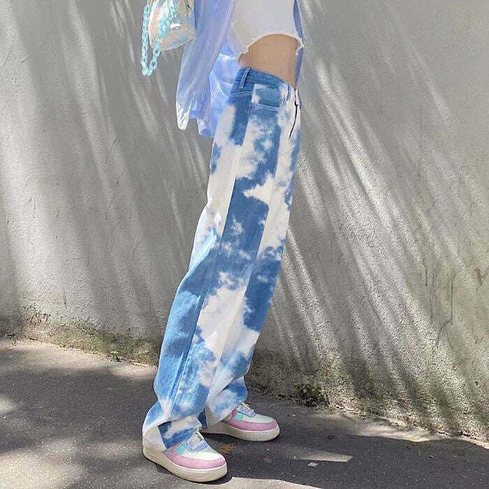 Trendy Tie Dye Wide Pants for Y2K Grunge Style - Retro Outfit for a Chic Look