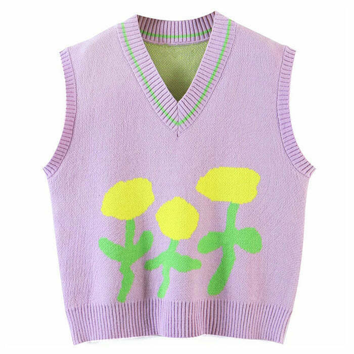 Trendy Tulip Knit Vest - Embrace Y2K Fashion with Retro Style and Grunge Vibes