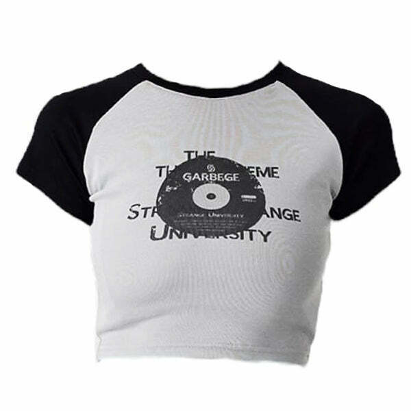 Trendy Vinyl Print Crop Top for Y2K Fashion - Stylish Gacha Outfits & Gothic Styles