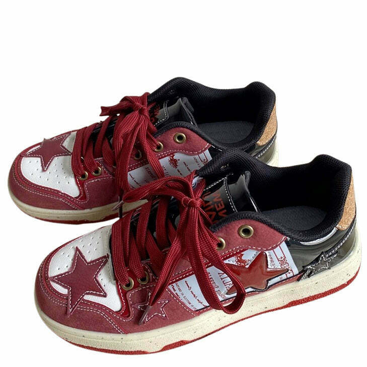 Trendy Wine Red Star Sneakers for Y2K Fashion Lovers - Perfect for Stylish Outfits