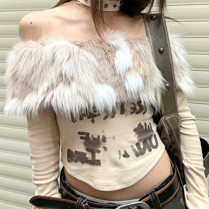 Trendy Y2K Aesthetic Fur Top for Stylish Outfits - Embrace 2024 Y2K Fashion Vibes