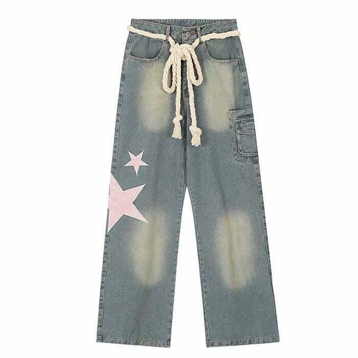 Trendy Y2K Aesthetic Star Jeans for Men - Low Rise Style & Retro Vibe