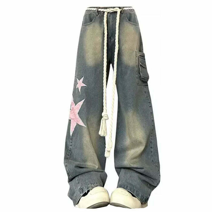 Trendy Y2K Aesthetic Star Jeans for Men - Low Rise Style & Retro Vibe